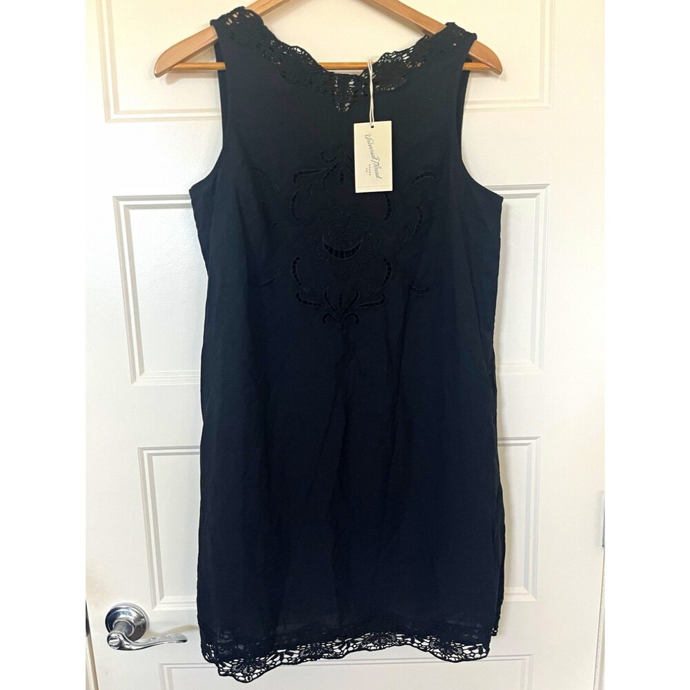 Universal Thread Black Shift Dress Sleeveless V-Neck Lace Trim Short Cotton S